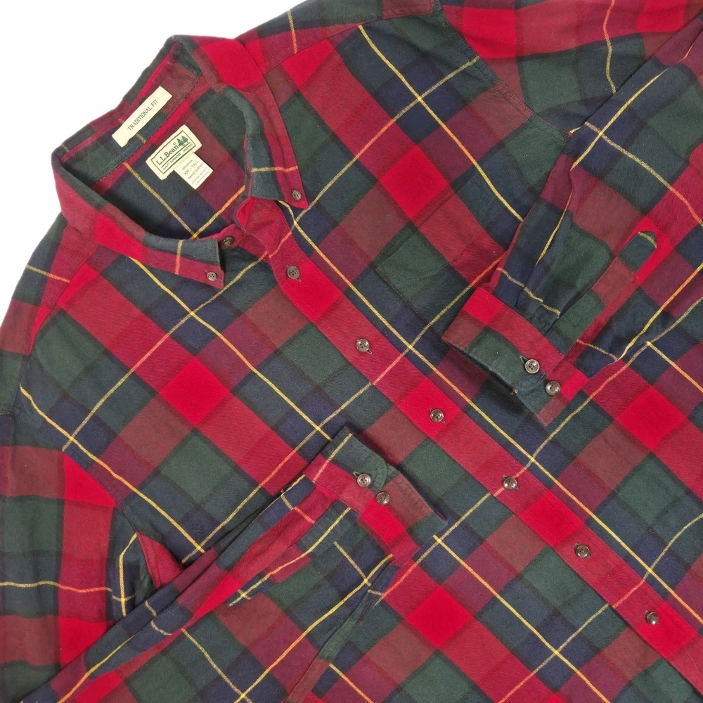 LL Bean Scotch Plaid Flannel Shirt Mens 2XLT Red Green Traditional Fit Gorpcore